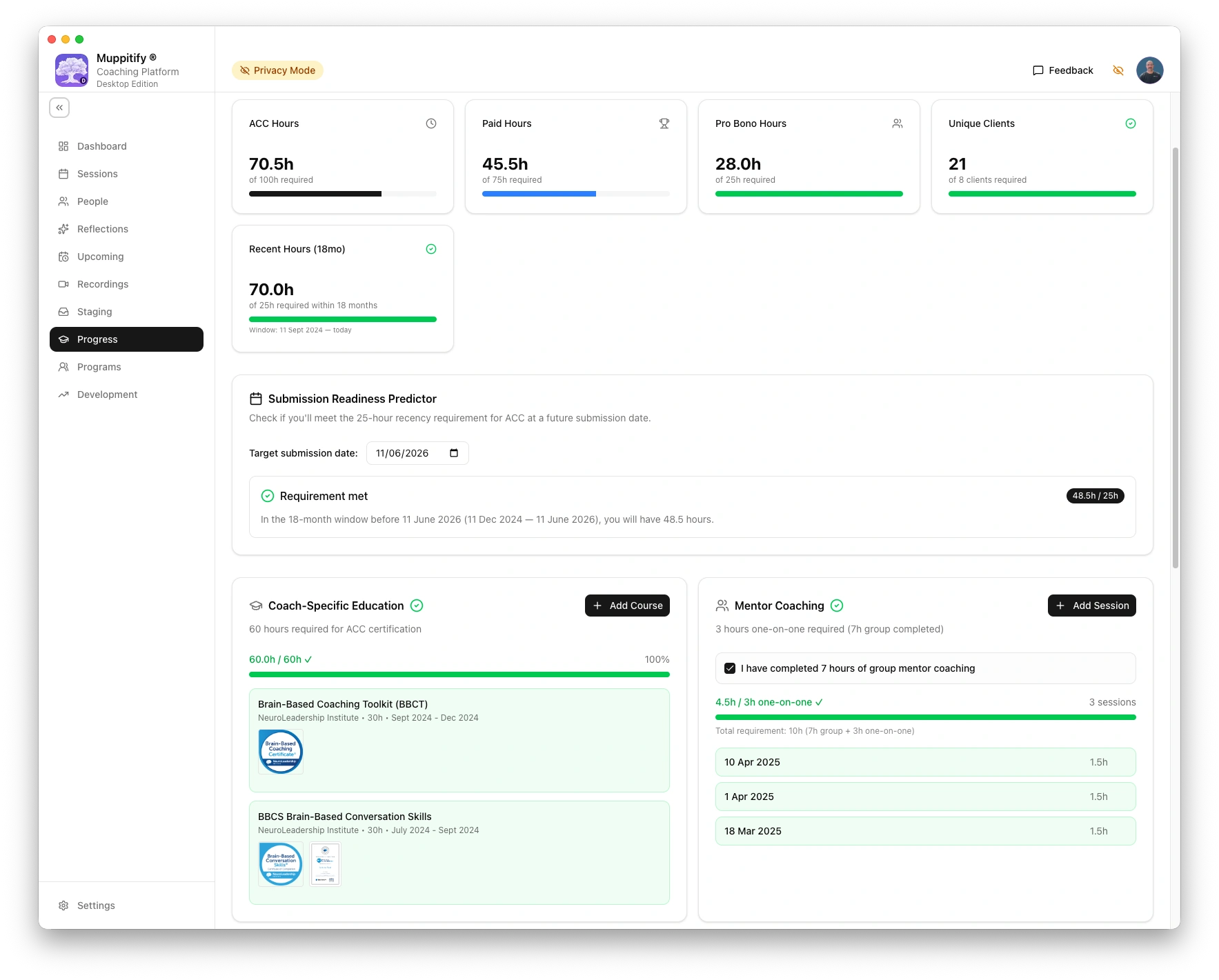 Muppitify Coaching Platform overview.