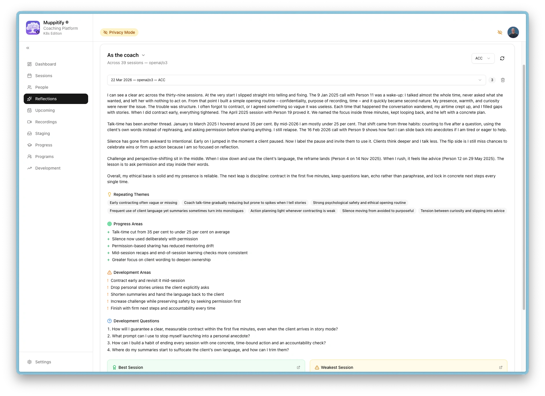 Cross-session synthesis showing development across certification tracks
