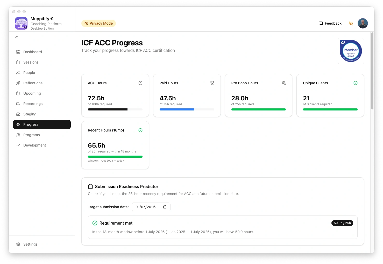 Coaching platform development progress