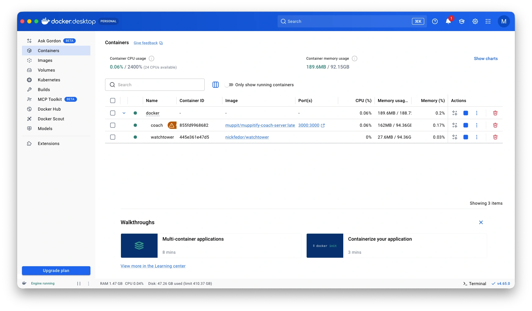 Docker no containers